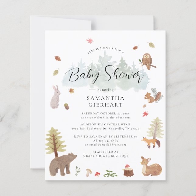 Woodland Animals Watercolor Baby Shower Invitation (Front)
