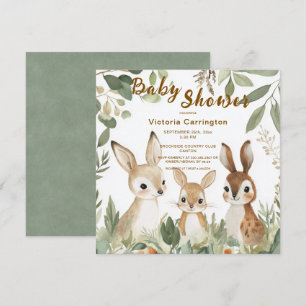 Woodland Animals Watercolor Baby Shower Invitation