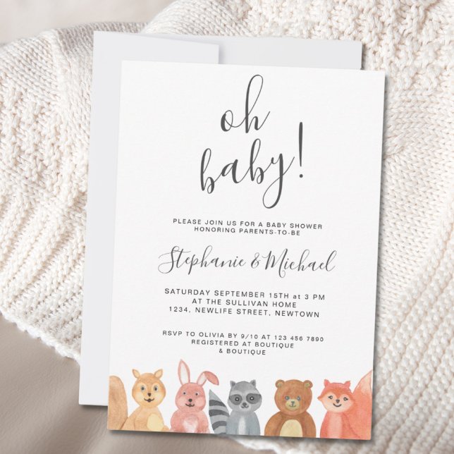 Woodland Animals Watercolor Couples Baby Shower Invitation (Creator Uploaded)
