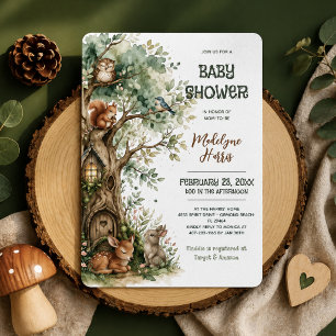 Woodland Animals Watercolor Neutral Baby Shower Invitation