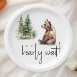 Woodland Animals "We Can Bearly Wait" Baby Shower Paper Plate<br><div class="desc">Introducing our woodland animals "we can bearly wait" baby shower paper plates, perfect for a cute and whimsical celebration! Featuring a watercolor forest story theme with an adorable bear and bird, it's great for a gender-neutral shower. This bohemian-inspired design sets a sweet and simple scene with its natural landscape of...</div>