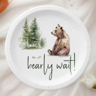 Woodland Animals "We Can Bearly Wait" Baby Shower Paper Plate