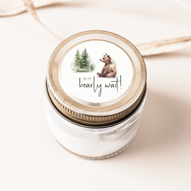Woodland Animals We Can Bearly Wait Favour Classic Round Sticker (Creator Uploaded)