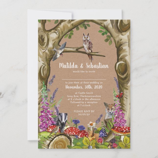 Woodland Animals Wedding Invitation (Front)