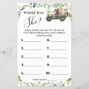 Woodland Animals Where was Mum Shower Game Card
