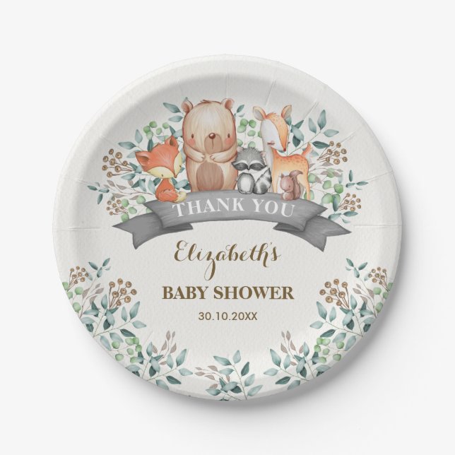 Woodland Animals / Whimsical Forest Baby Shower Paper Plate (Front)