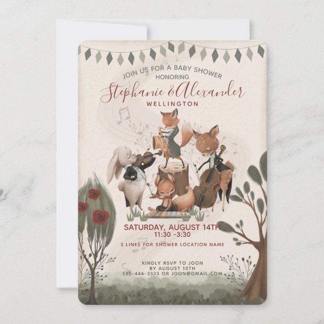 Woodland Animals Whimsical Watercolor Baby Shower Invitation (Front)