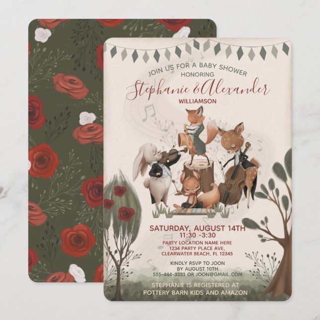 Woodland Animals Whimsical Watercolor Baby Shower Invitation (Front/Back)
