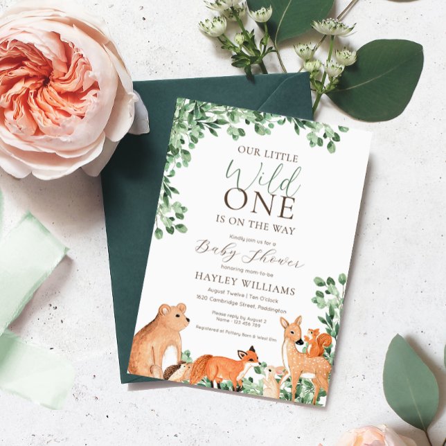 Woodland Animals White Baby Shower Invitation (Creator Uploaded)
