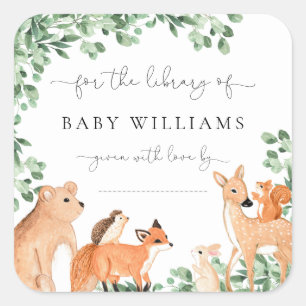 Woodland Animals White Bookplate Sticker