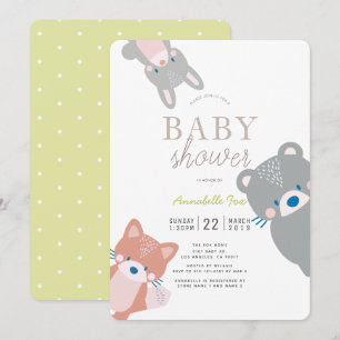 Woodland Animals White Gender Neutral Baby Shower Invitation