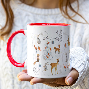 Woodland Animals White & Red Holiday Christmas Mug