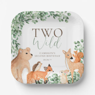 Woodland Animals White Two Wild Second Birthday Paper Plate
