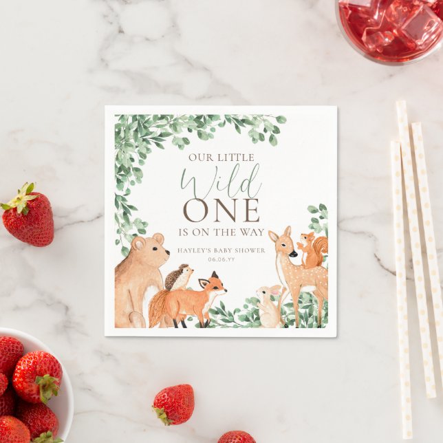 Woodland Animals White Wild One Baby Shower Napkin (Insitu)