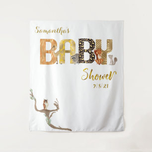 Woodland Animals Wild Gold Print Photo Backdrop Tapestry