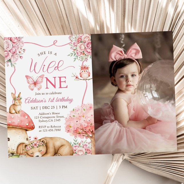 Woodland Animals Wild One 1st Birthday Photo Invitation (Creator Uploaded)