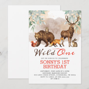Woodland Animals Wild One Birthday Party Invitation
