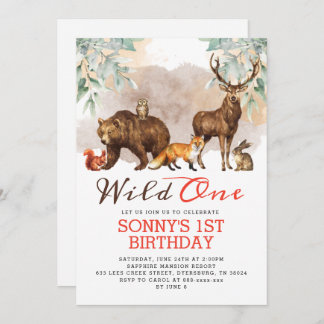 Woodland Animals Wild One Birthday Party Invitation