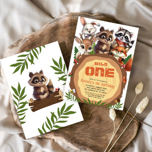 Woodland Animals Wild One Kids Birthday Invitation