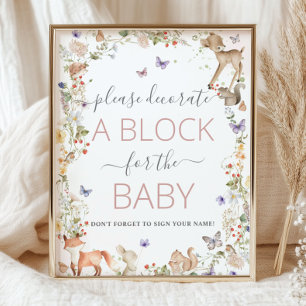 Woodland Animals Wildflower Decorate a Block Game Poster