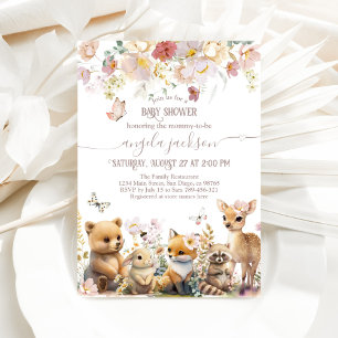 Woodland animals wildflower Girl Baby Shower Invitation
