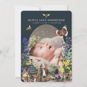 Woodland Animals & Wildflowers Birth Announcement