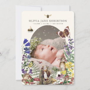 Woodland Animals & Wildflowers Birth Announcement