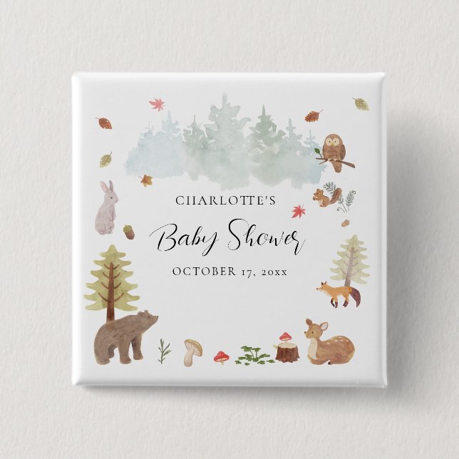 Woodland Animals Wildlife Fall Baby Shower 15 Cm Square Badge (Front)