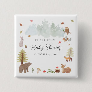 Woodland Animals Wildlife Fall Baby Shower 15 Cm Square Badge