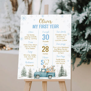 Woodland Animals Winter 1st Birthday Milestone Poster