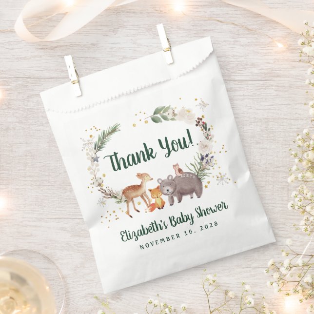 Woodland Animals Winter Baby Shower Favour Bags (Clipped)