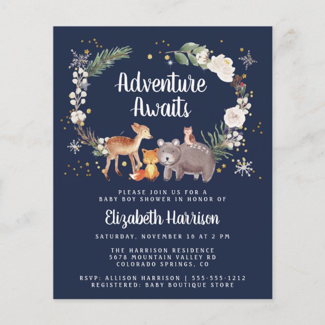 Woodland Animals Winter Baby Shower Invitation (Front)