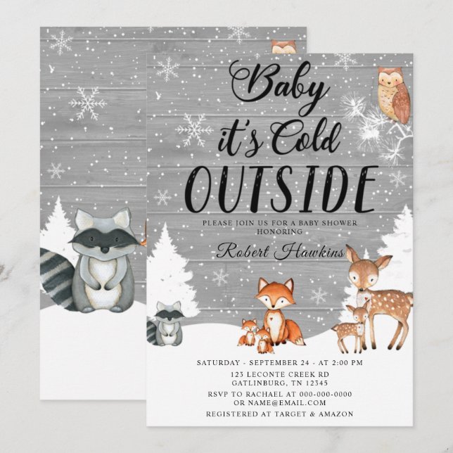 Woodland Animals Winter Baby Shower Invitation (Front/Back)