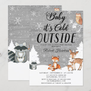Woodland Animals Winter Baby Shower Invitation