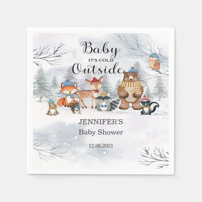 Woodland Animals Winter Baby Shower  Napkin (Front)
