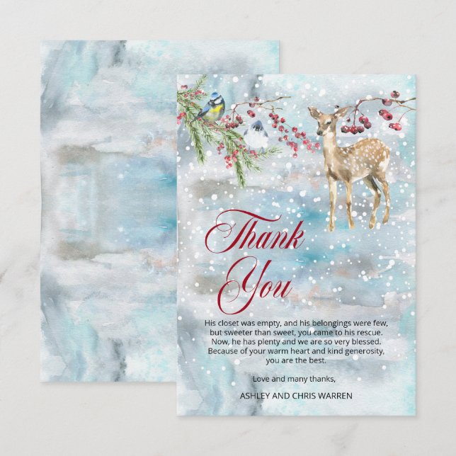 Woodland Animals Winter Boy Baby Shower Thank You  (Front/Back)