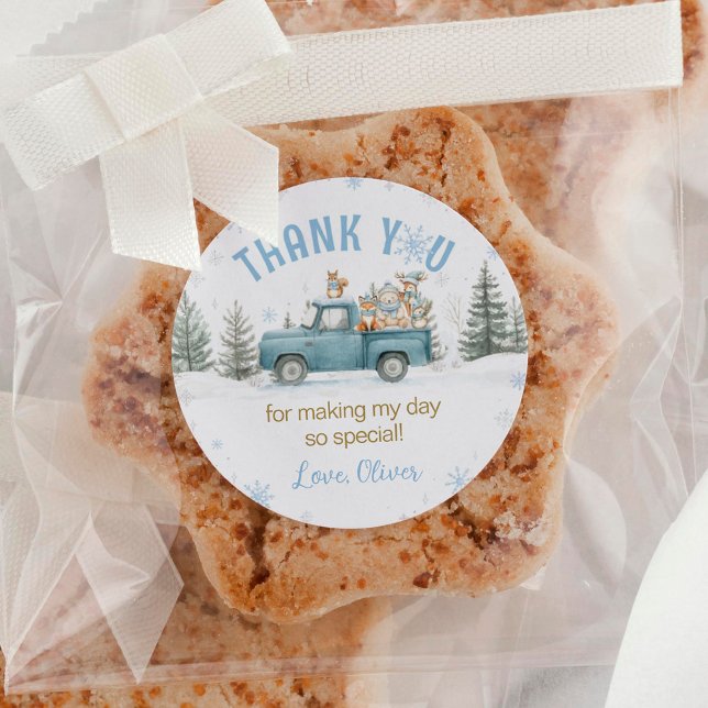 Woodland Animals Winter Forest Birthday Classic Round Sticker (Creator Uploaded)