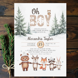 Woodland Animals Winter Oh Boy Baby Shower Invitation