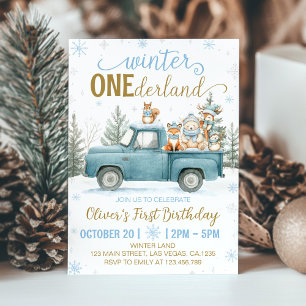 Woodland Animals Winter Onederland 1st Birthday In Invitation