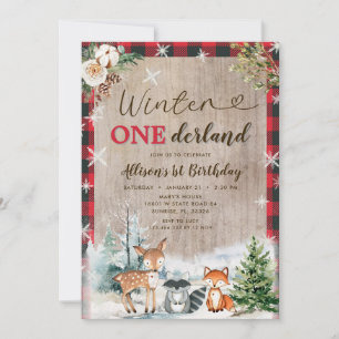 Woodland Animals Winter ONEderland 1st Birthday Invitation