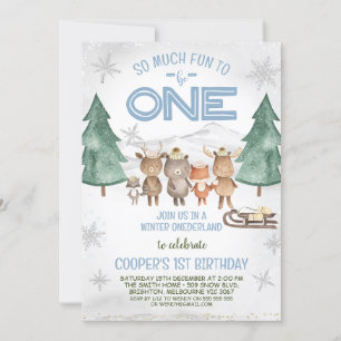 Woodland Animals Winter Onederland Birthday Invitation