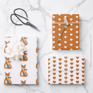Woodland Animals with Heart Pattern Wrapping Paper Sheet