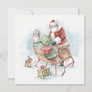 Woodland Animals with Santa Claus and His Sleigh Holiday Card