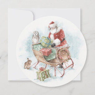 Woodland Animals with Santa Claus and His Sleigh Holiday Card