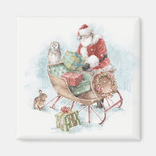 Woodland Animals with Santa Claus and His Sleigh Magnet (Front)