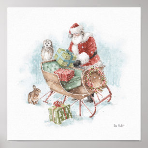 Woodland Animals with Santa Claus and His Sleigh Poster
