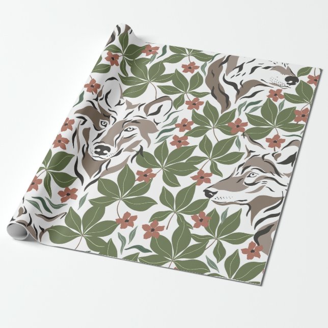 Woodland Animals Wolf Wrapping Paper (Unrolled)