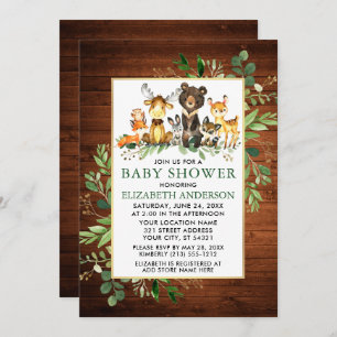 Woodland Animals Wood Greenery Baby Shower Invitation