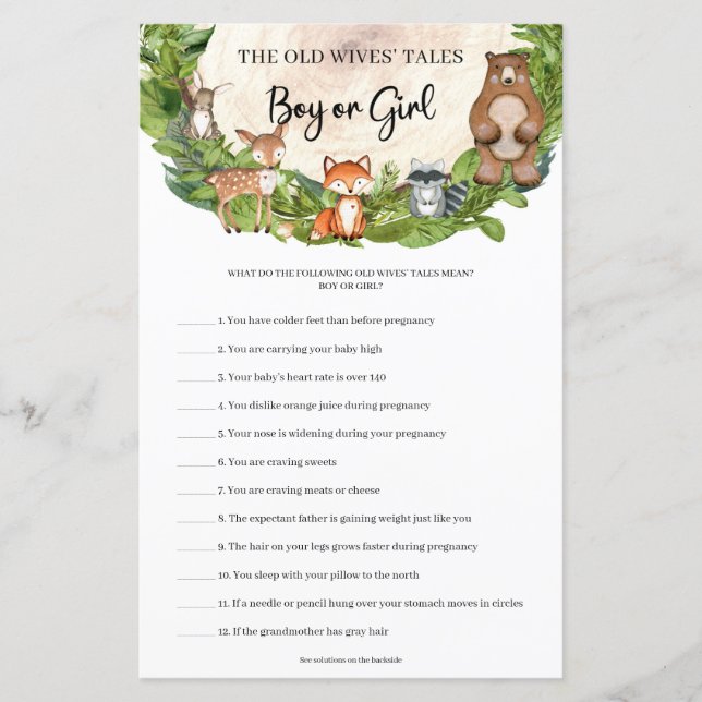 Woodland animals wood log Guess Boy Or Girl tales (Front)