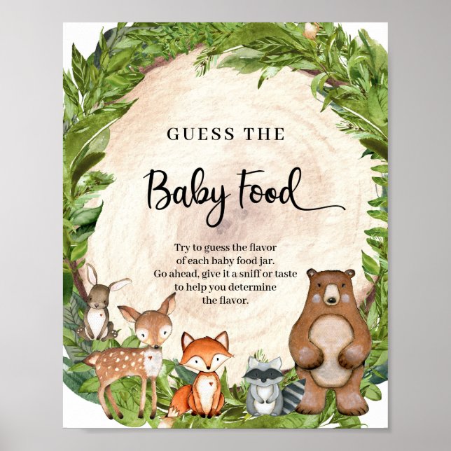 Woodland animals wood log Guess The Baby Food game Poster (Front)